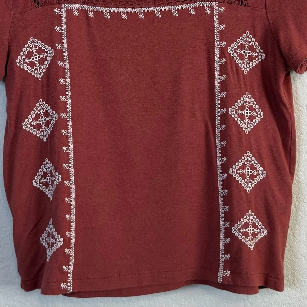 American Eagle Soft & Sexy Rose Pink Mauve Embroidered Square Neck Top Size SM - Picture 3 of 10